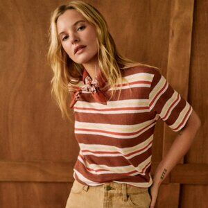 Sezane Martha T-Shirt, Size Large - Havana / Yellow / Brick